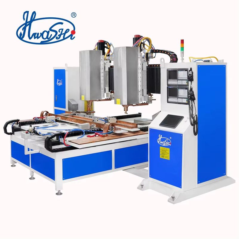 Tujuh 7Axis Cnc Spot Mesin Pengelasan Double Kepala Otomatis Lembar Logam Untuk Squat Rack