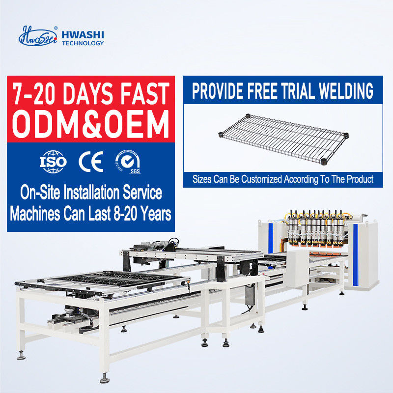 Hwashi Wire Mesh Spot Welder kelas komersial. Sistem pengelasan 12 titik untuk rak penyimpanan tahan lama.