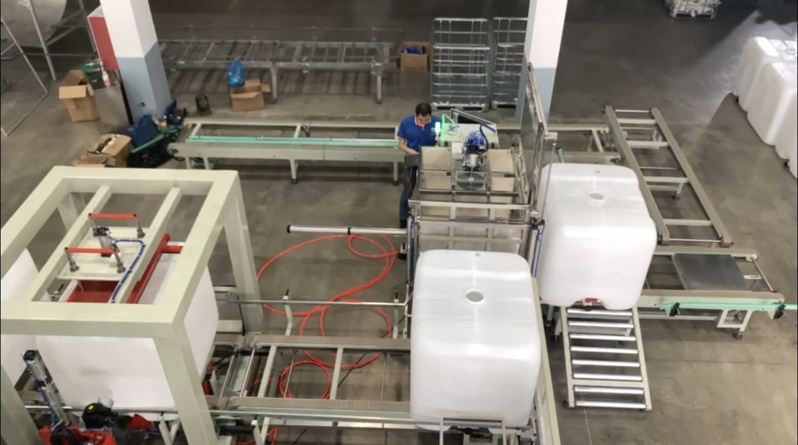 IBC Grid Cage Frame Line Produksi Otomatis, Full Automatic IBC Tank Leakage Testing Machine Line
